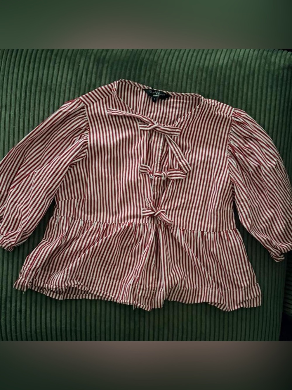 Velvet Heart Red and White Striped Tie-Front Peplum Blouse